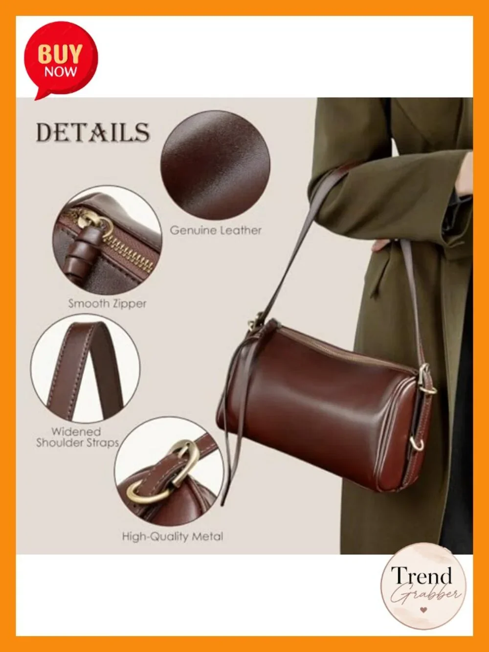 Genuine Leather Hobo Crossbody Shoulder Bag with Adjustable Strap, Zip Closure